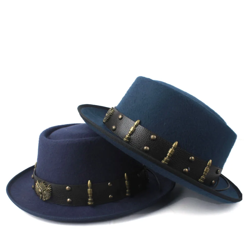 Шляпа-пирожок для мужчин и женщин с поясом в стиле панк модная шерстяная шляпа Трилби чародейная шляпа Поп шляпка для церкви размер 58 см