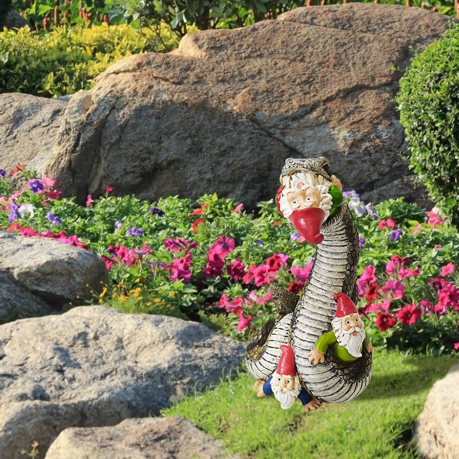 Gnome Statue Snake Eating Gnomes Sculpture Figurines Ornaments Funny Garden Decorations for Outside Art Patio Lawn Landscape | Дом и сад