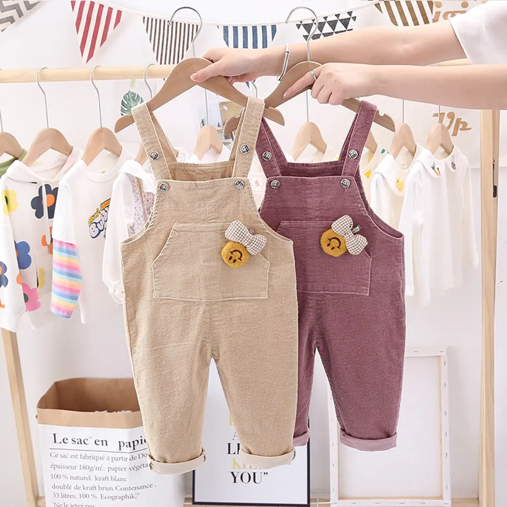 

Lunoakvo Casual Baby Girls Corduroy Overall Pants Kids Autumn Princess Trousers Children Full Length Pant