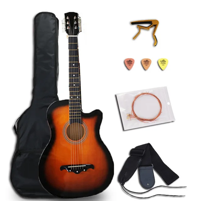 38/41 дюймов гитара, гитара, акустическая народная гитара для начинающих, 6 струн, липа с комплектами, черная, белая, деревянная, Красная гитара AGT16 - Цвет: SUNSET