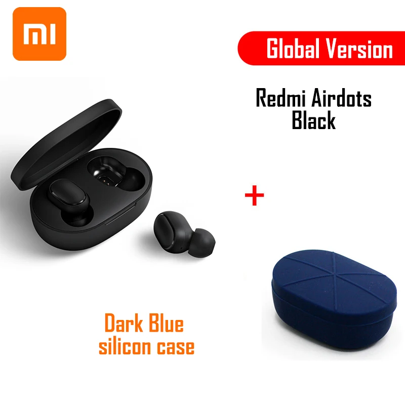 Глобальная версия Xiaomi Redmi Airdots TWS Bluetooth наушники стерео бас BT 5,0 Eeadphones с микрофоном свободные Наушники управление AI - Цвет: DarkBlue case