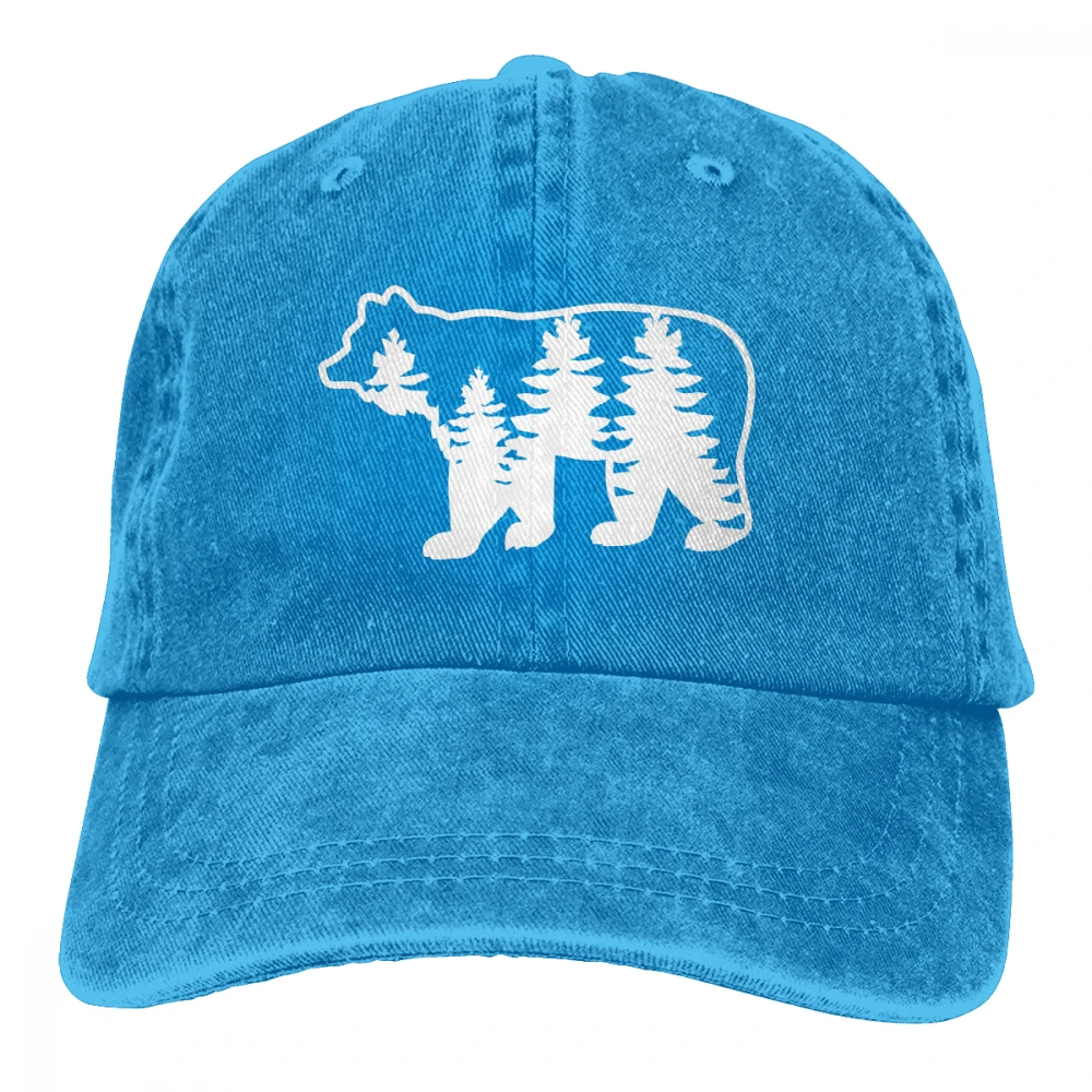 Медведь с соснами Casquette черный унисекс Мужские Женские джинсовые бейсболка с ремешком кепки Регулируемый Гольф папа шляпа