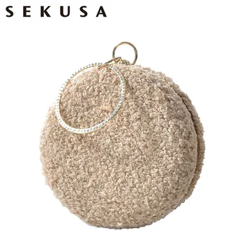 

SEKUSA luxury handbags women bags designer bolsa feminina fashion fur bride handbag ladies evening bags for ball purse