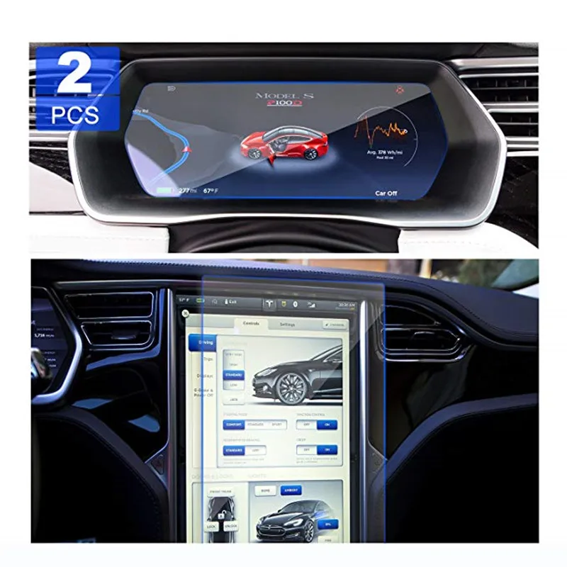 

For Tesla Model X/Model S Car Navigation Screen Protector and Dash Panel Screen Protector Tempered Glass Touch Screen 2PCS