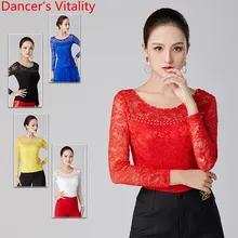 Современный танцевальный кружевной сверкающий топ с бриллиантами, бальный Профессиональный национальный стандарт вальс, джазовые танцы, тренировочная футболка