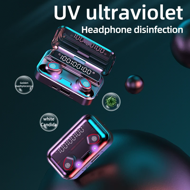 Bluetooth 5 1 Wireless Headphones with microphone Waterproof Sport TWS Earphones Touch Control Music Earbuds Mini Flashlight
