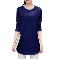 Women's O-Neck Long T-Shirts Casual Three Quarter Sleeve Spring Autumn Tops Solid Color Loose Tops - Image 5