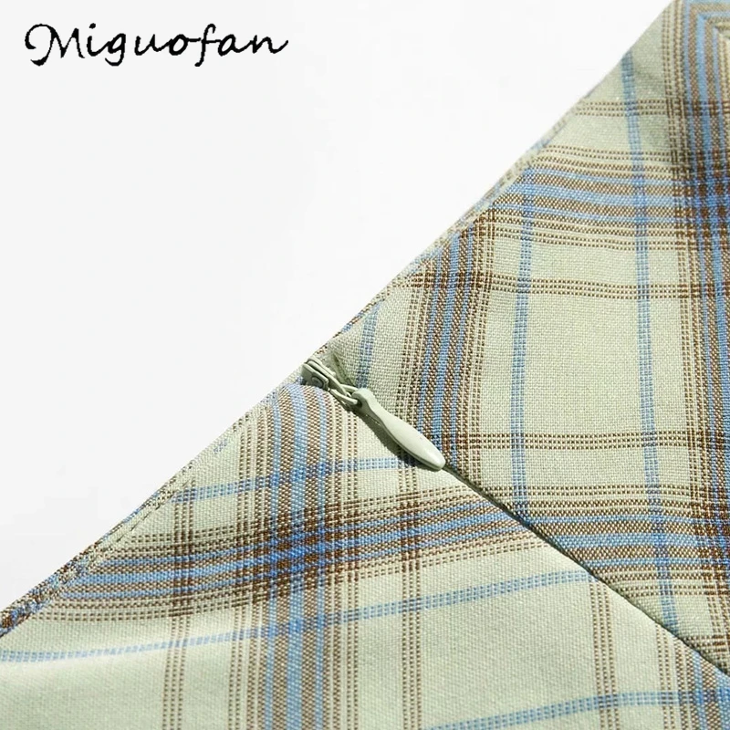 Miguofan green plaid printting skirts high split high waist Skirts for women high waist skirts vintage female lady spring 2020 Miguofan green plaid printting skirts high split high waist Skirts for women high waist skirts vintage female lady spring 2020