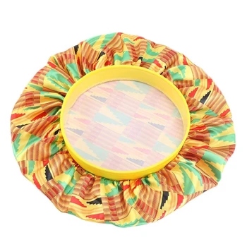 

African Printed Satin Round Hair Cap Wide-Brim Elastic Night Wash Shower Hat Styling Accessories Bonnet Caring Fashion