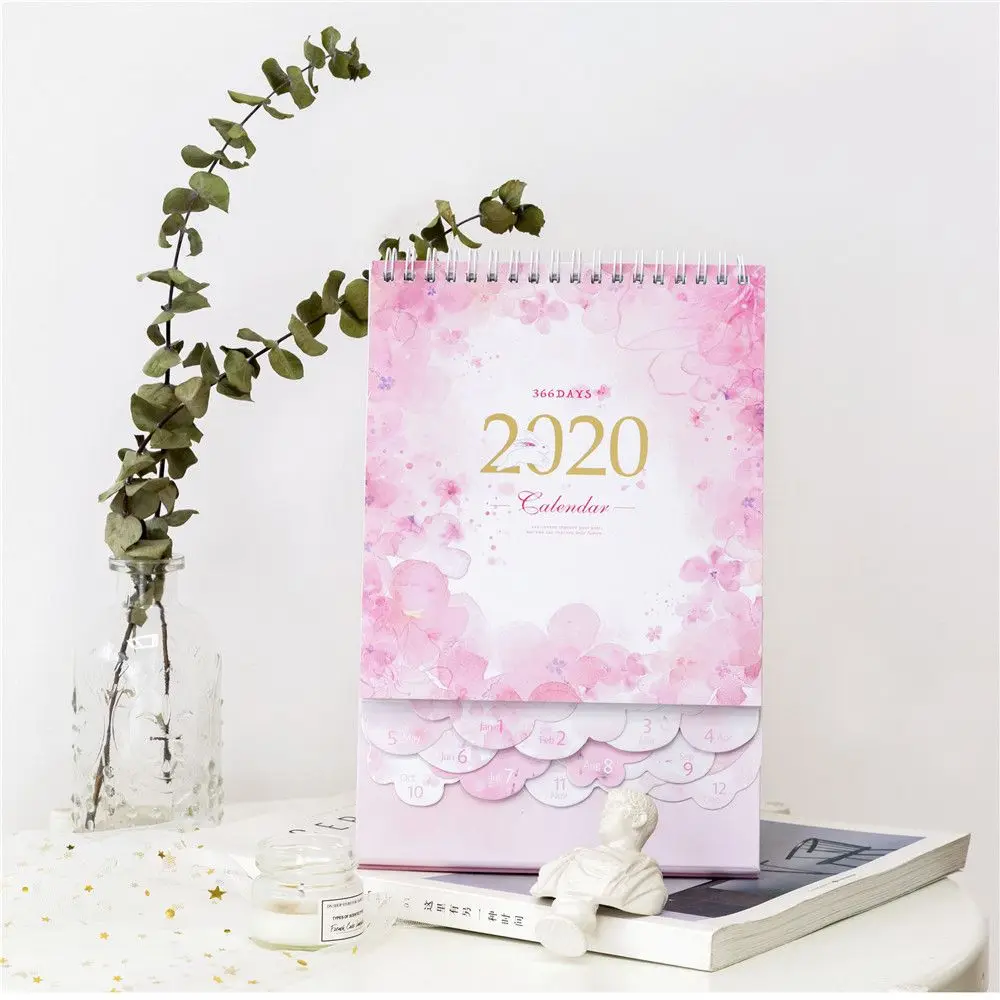 Серия романтических снов Настольный календарь розовая Сакура ежедневный планировщик стола звездное небо годовой органайзер для офиса - Цвет: Розовый