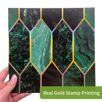 

10Pcs Green Gilding Wall Sticker Waterproof DIY Luxurious Mosaic Bathroom Stickers for Kitchen Home Decor 20x20cm