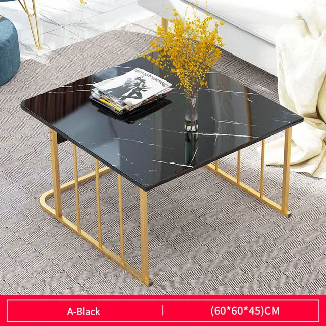  Marble Pattern Coffee Table Light Luxury White Black Gold Tea Table Wooden Steel Sofa Side Table Sq