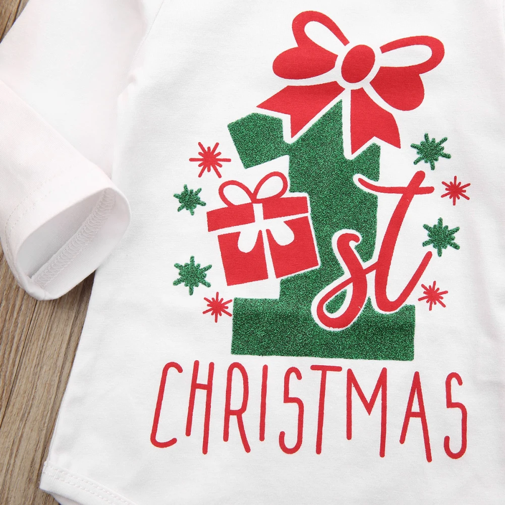 My 1st Christmas/Рождественский комбинезон для новорожденных девочек; боди; фатиновая юбка; полосатые гетры; повязка на голову; комплект одежды
