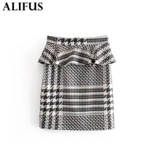 Мода Za для женщин Весна Элегантные прямые юбки с высокой талией повседневные каскадные декоративные Хаундстут юбка для женщин