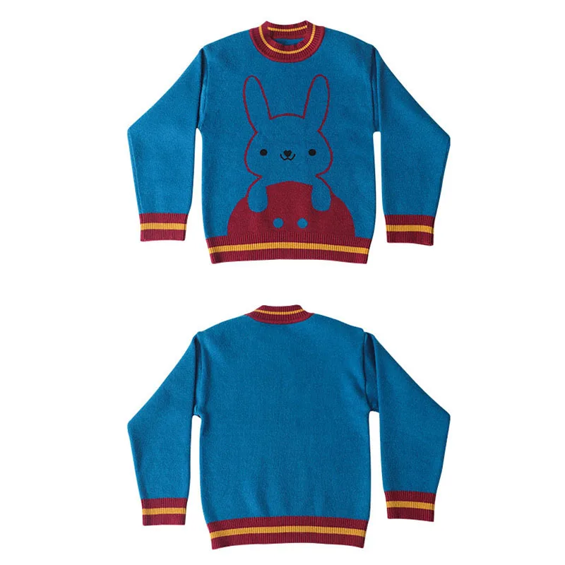 Bongawan/свитер для девочек модная повседневная одежда синего цвета в полоску с изображением кролика для детей 3-8 лет на осень и зиму, Рождественская одежда - Цвет: Синий