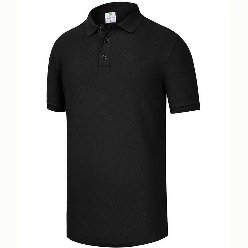 Изготовленная на заказ рубашка поло из хлопка с печатью логотипа или вышивкой, сшитая из чистого хлопка, Создайте свою собственную футболку поло унисекс - Цвет: Black