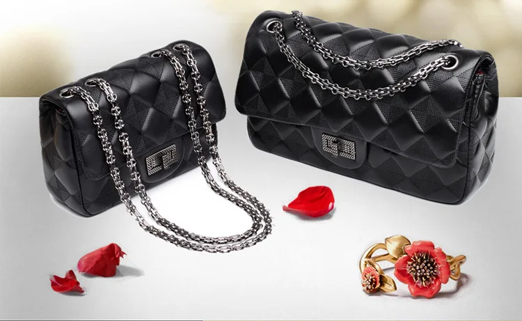 Classic Black Lattice Handbags Womens Bags Luxury Diamond Quilted Lambskin Leather Shoulder Bags Single Chain Crossbody Flap Bag (1)