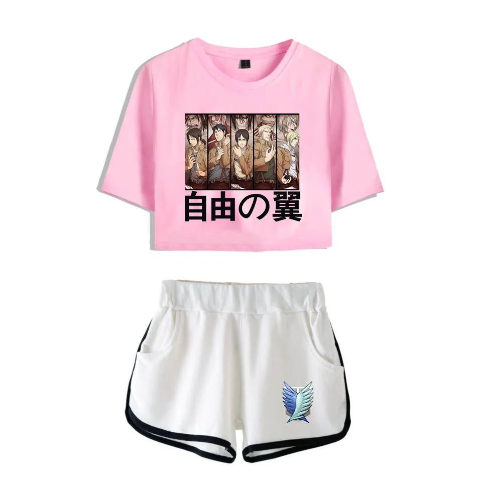 COSREA Attack On Titan Cosplay Costume Survey Corps Logo Short Sleeve Shirt Sport Suits Girls Tees Shorts T Running Sets Women -Zentai shop online H788e330c02f448d0b8560b2010a4ae8ad.jpg
