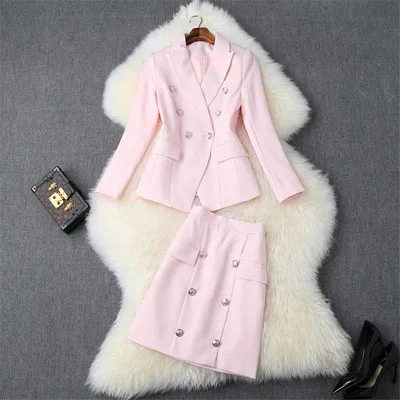 Новинка года; дизайнерский осенне-зимний костюм; элегантный женский Блейзер и юбка с вырезами; офисный комплект из двух предметов - Цвет: Розовый