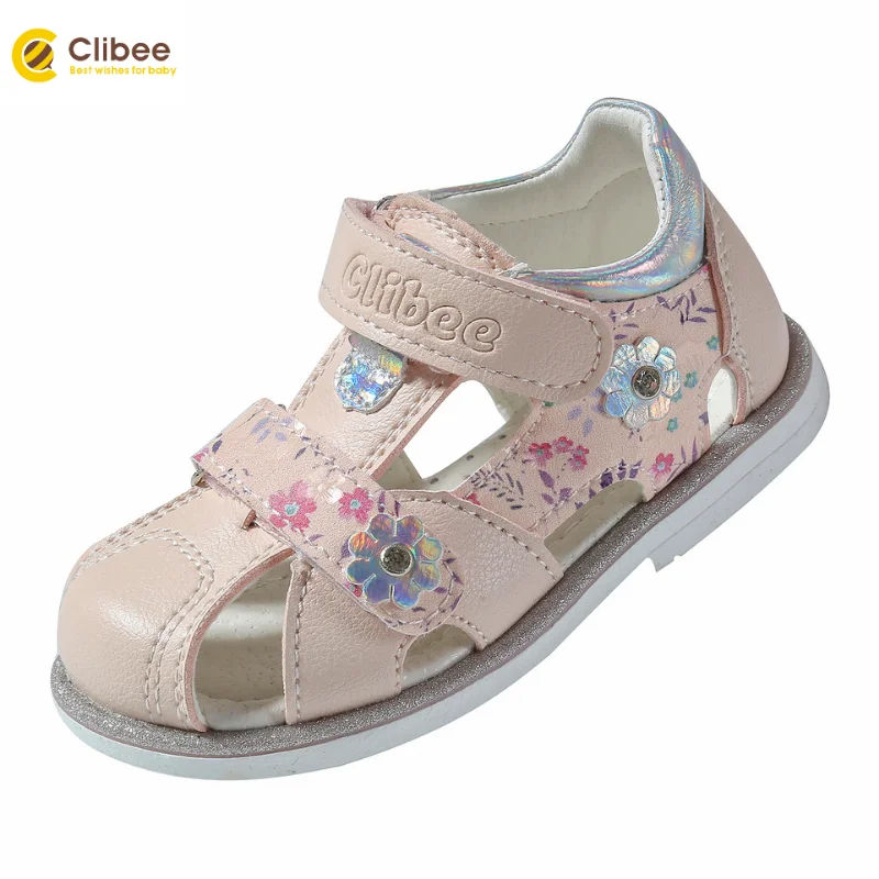 CLIBEE-Sandalias florales de verano para niñas, zapatos ortopédicos de cuero de Punta cerrada con soporte para ARCO, para playa