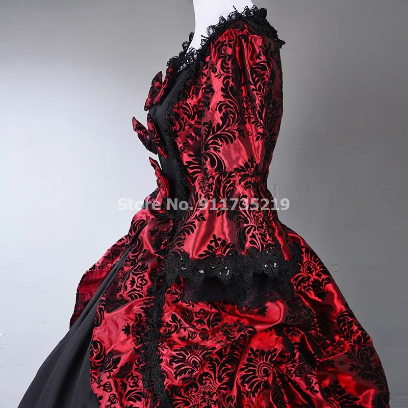 Gótico Bela Adormecida Princesa Medieval Vermelho e Preto vestido