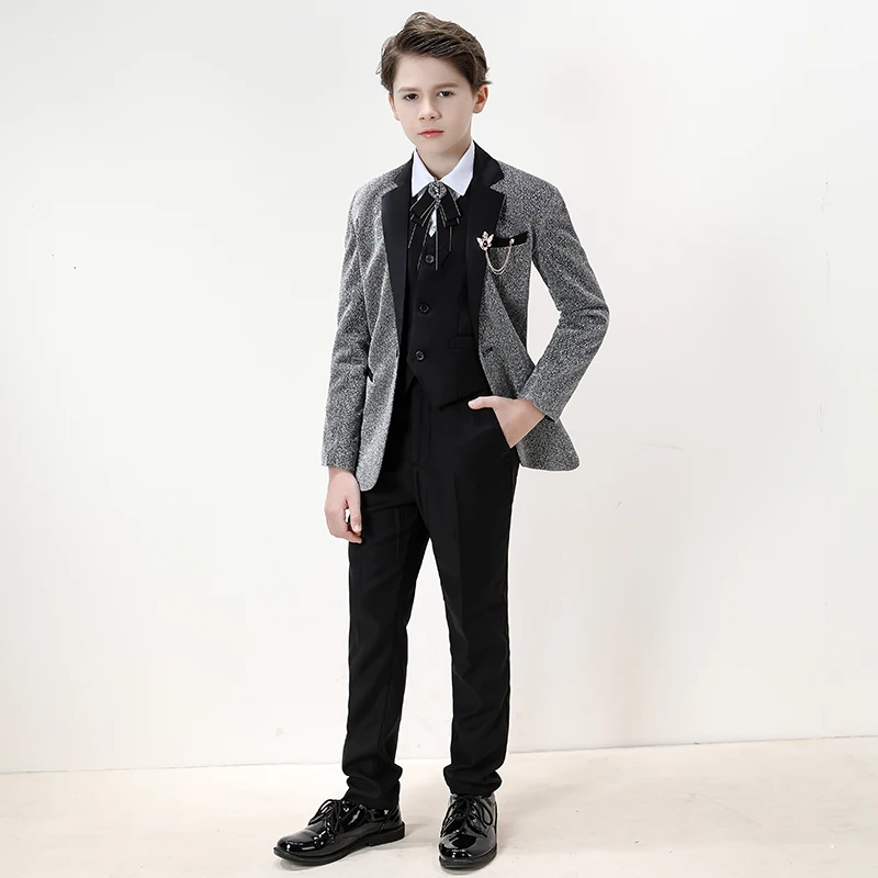 

Boys Suits Formal Wedding Party Sets Children Blazer Vest Shirt Pants Tie 5PCS Outfits Kids Performance Dress Costume
