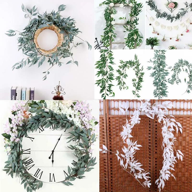 184cm Simulation Green Willow Leaves Vine Artificial Flower Rattan Leaf Vine Wedding Arch Home Party Hanging Garland Decoration