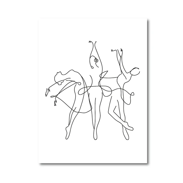 thumbnail image 1 of Impresión abstracta de bailarina, dibujo corporal de una línea, pintura en lienzo, obra de arte en blanco y negro, imagen de baile, póster, decoración de pared para habitación de niña, 1 of 5