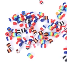 100 шт 6 мм Цветные полимерные бусины-дреды для плетения с отверстиями, радужные полосы, узорная оплетка для волос, запонки, инструмент для укладки