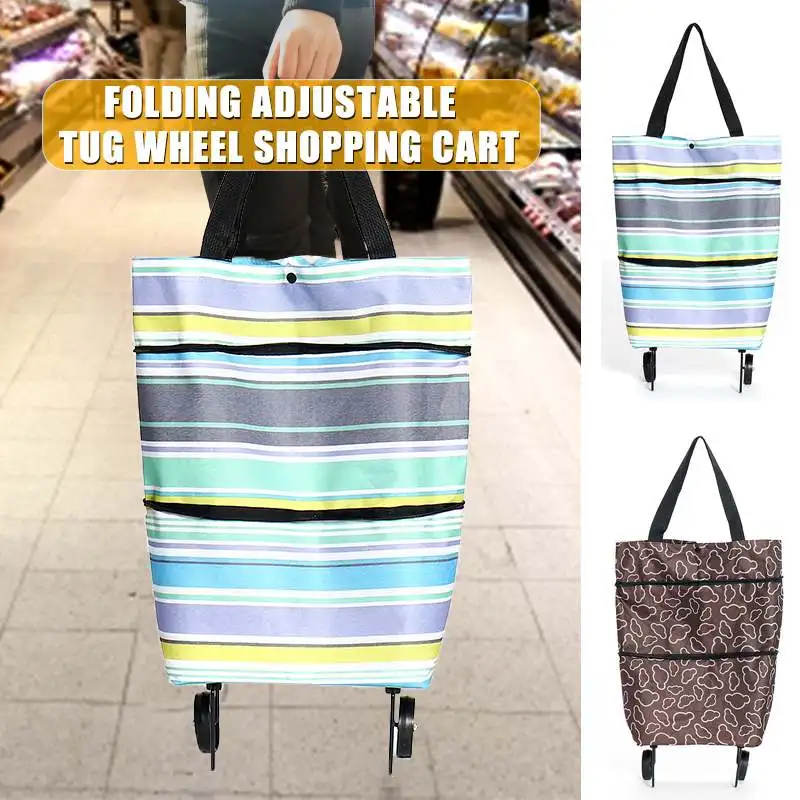

Women Portable Foldable Shopping Bag On Wheels High Capacity Vegetable Market Bag Large Shopping Bags Reusable Trolley Bag