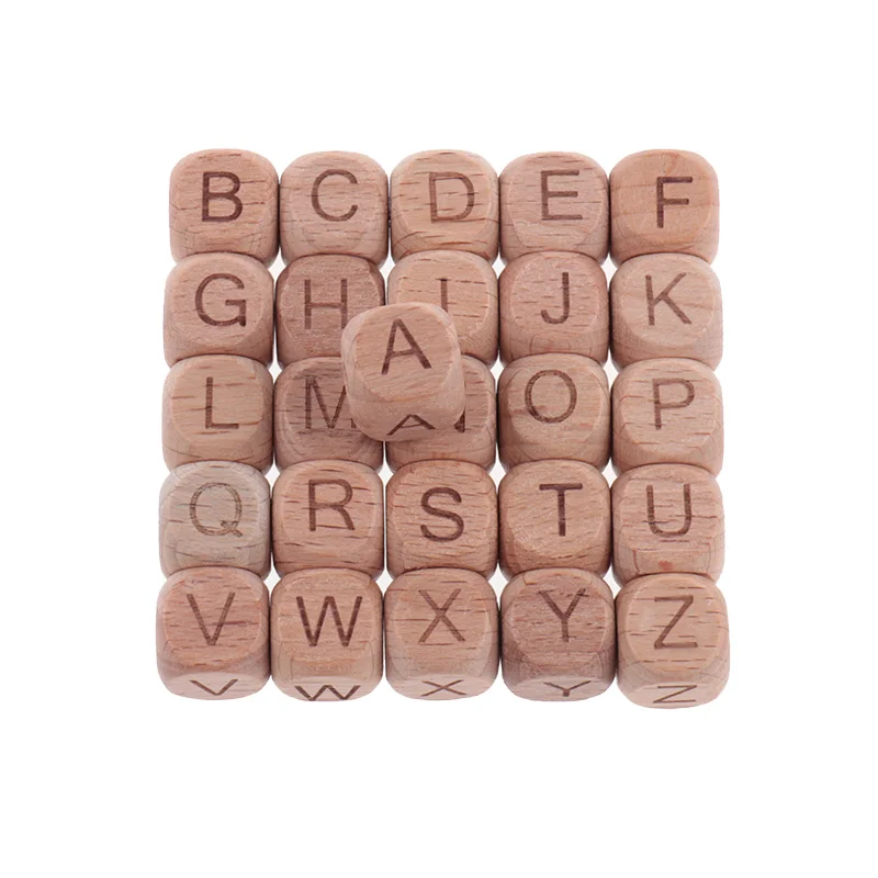 100pcs Wooden Letters Baby Wood Beech Beads Baby Teethers Necklace Food Grade Wooden Teether Nursing Letter Beads BPA Free