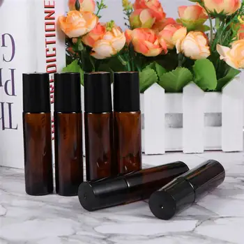 

24pcs 10ml Amber Empty Refillable Glass Perfume Roll On Bottle With Stainless Steel Roller Ball For Essential Oil Aromatherapy