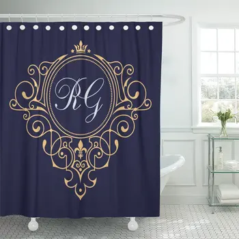 

Elegant Floral Monogram Retro Lineart for Restaurant Boutique Hotel Bathroom Curtain Waterproof Polyester Fabric 72 x 78 inches