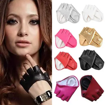 

Fashion Half Finger PU Leather Gloves Lady Fingerless Driving Show Gloves