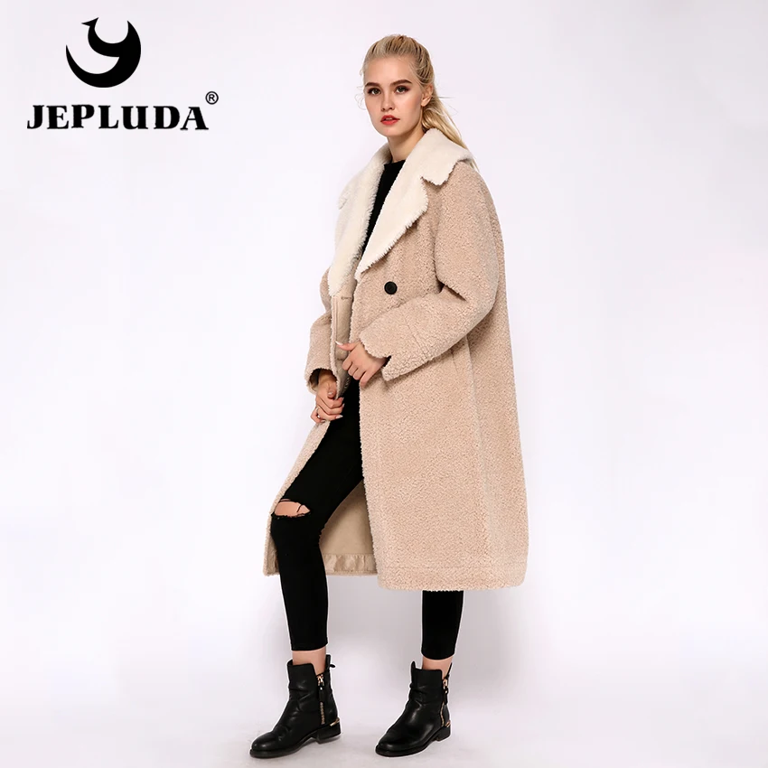 JEPLUDA Классический модная женская куртка зимняя шерсть смесь из натурального
