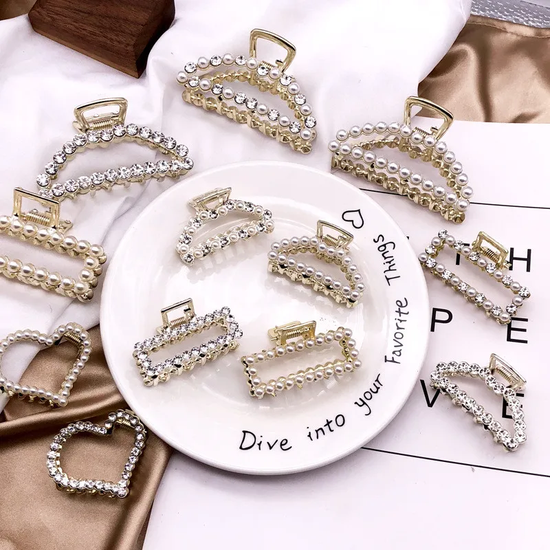 Модные женские и женские Геометрические заколки для волос с имитацией жемчуга Заколка-краб в форме Луны Ретро Хрустальные заколки для волос аксессуары для волос