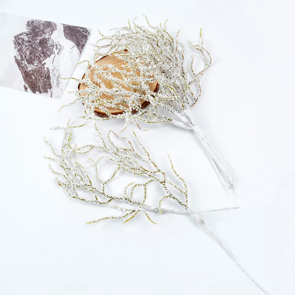 

(2 Bundles Sold) Simulation White Foam Fluffy Pine Decorative Shooting Props Coral Flower Arrangement Home Decoration