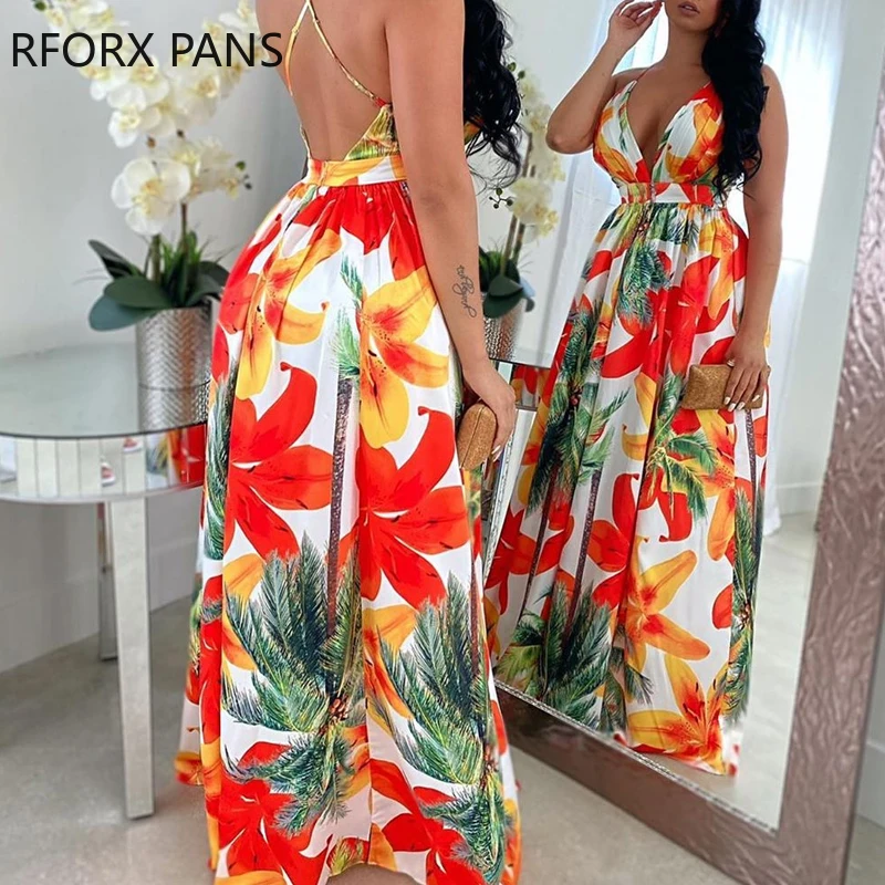 Floral Print Backless Maxi Dress Summer Dress Women Fashion Party Elegant  Clothes - Dresses - AliExpress