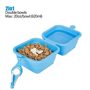 

2 In 1 Portable Folding Silicone Dog Bowl Double Feeder Outdoor Travel Dog Bowls Utensils Water Food Container