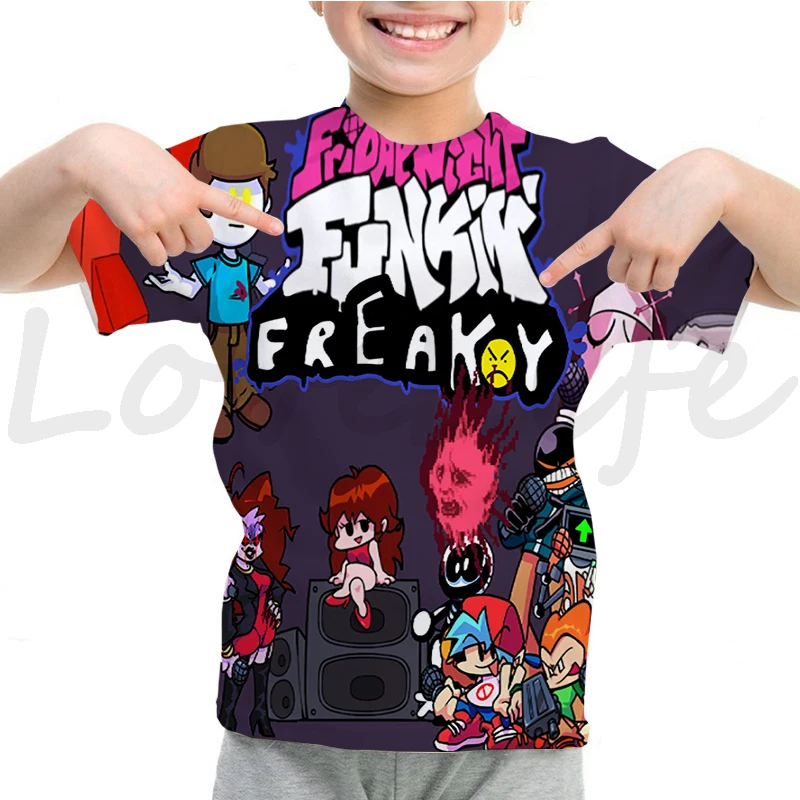 thumbnail image 1 of Camiseta Funkin de viernes por la noche para niños, camiseta divertida de manga corta con dibujos animados del juego FNF, camiseta 3D de verano para niños, ropa kawaii para niños, camiseta de anime, 1 of 5