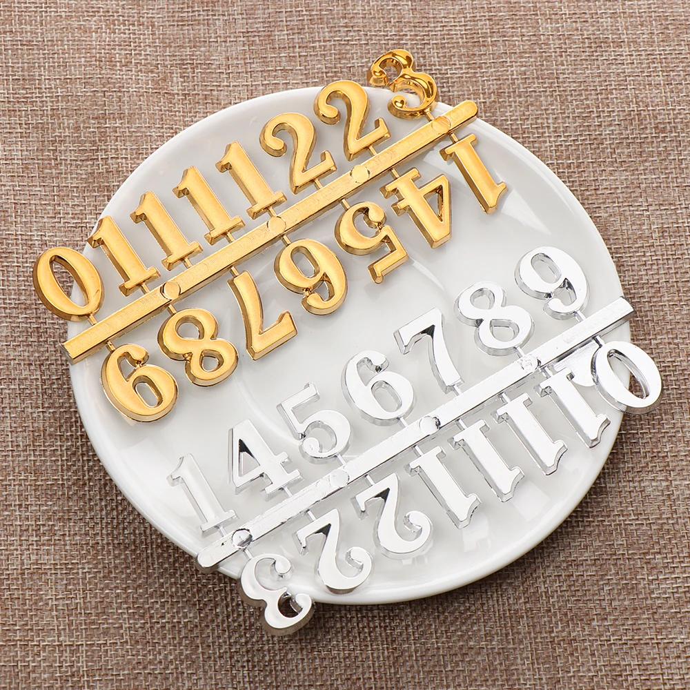 1Set 0-12 Arabic Number Plastic Replacement Gadget Silver Gold Digital Clock Numerals Parts Clock Repair Bell DIY Accessory