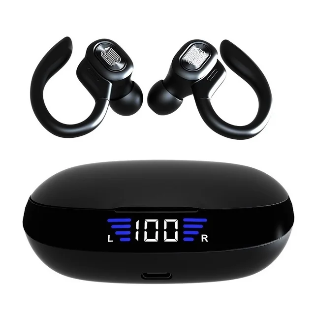 TWS Bluetooth Earphones With Microphones Sport Ear Hook LED Display Wireless Headphones HiFi Stereo Earbuds Waterproof