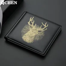 

Men's wallet Short deer horizontal vertical thin men British casual multi-function card bag Magnetic Retro triangle folding 818