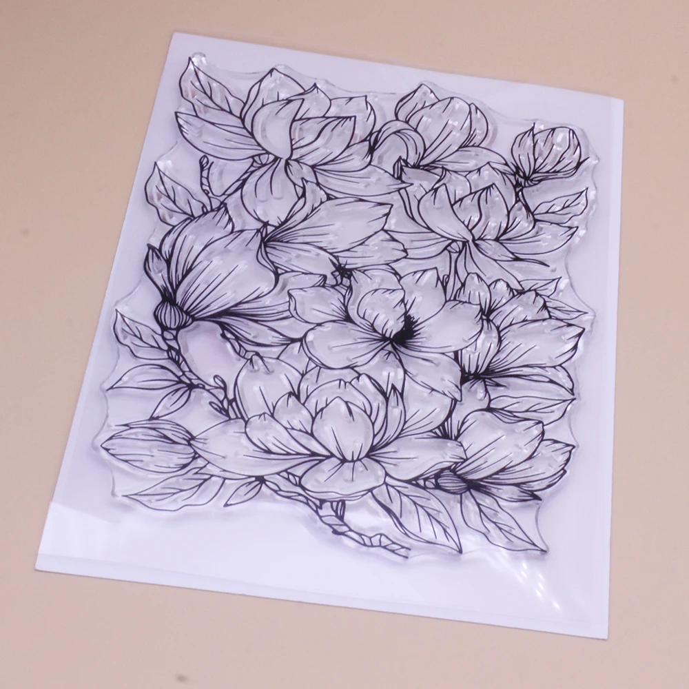 Clear stamps Alinacutle Clear Stamps Large Magnolia Bloom Floral DIY Scrapbooking Card Album Paper Craft Rubber Transparent Silicon Stamps