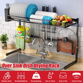 

Black Kitchen Organizer Storage Shelf Stainless Steel Over Sink Bowl Dish Dry Rack Holder Utensils Storage Home Organizer