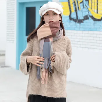 

Chinese quality silk autumn and winter cashmere men or women wool shawl lady beach Multicolor Thickened large lattice headscarf