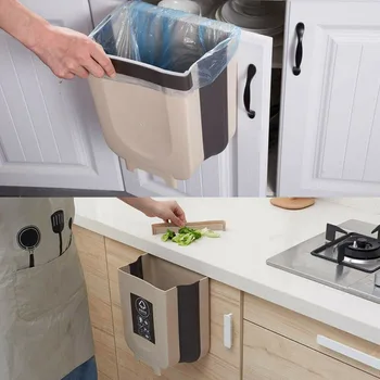 

Trash Bin Creative Wall Mounted Folding Waste Bin Kitchen Cabinet Door Household Cleaning Tools Waste Bins Rubbish Container