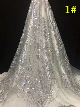 

Glued glitter sequined French mesh wedding dress fabric African fabric suitable for wedding dress Nigeria lace 5 yards batch