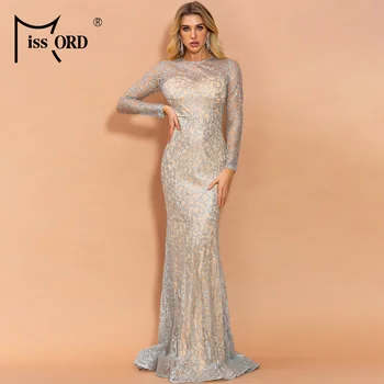 

Missord 2020 Sexy O Neck Long Sleeve Pattern Glitter Women Slim Maxi Elegant Dress FT8581-3