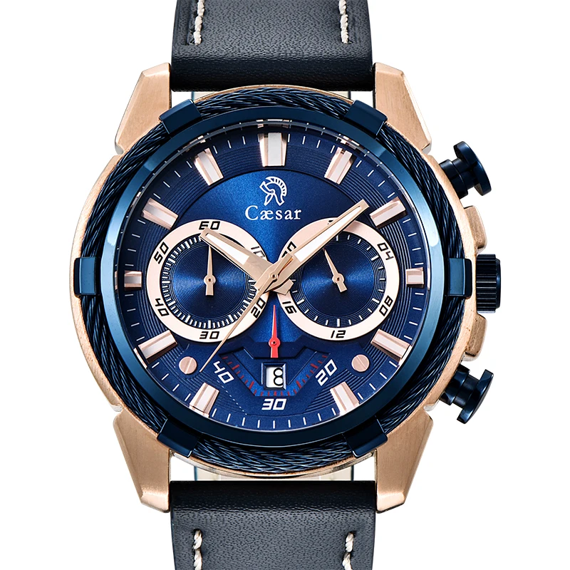 

Luxury Leather Strap Blue Quartz Chronograph Waterproof Rose gold AAA Sport Mens Watches Brand Wristwatch Male Watch Men 2019